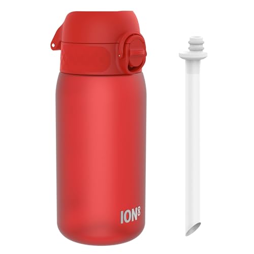 Ion8 Kinder Trinkflasche Mit Strohhalm, 350ml, Auslaufsicher, Einhandöffnung, Sichere Verriegelung, Spülmaschinenfest, BPA-frei, Tragegriff, Klappdeckel, Leicht zu Reinigen, Klimaneutral, Rot Ion8 Kinder Trinkflasche Mit Strohhalm, 350ml, Auslaufsicher, Einhandöffnung, Sichere Verriegelung, Spülmaschinenfest, BPA-frei, Tragegriff, Klappdeckel, Leicht zu Reinigen, Klimaneutral, Rot von ion8