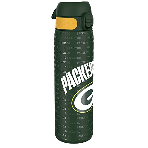 Ion8 Stahl-Trinkflasche, 600 ml, Auslaufsicher, Einhandöffnung, Sichere Verriegelung, Spülmaschinenfest, Klappdeckel, Tragegriff, Leicht zu Reinigen, Langlebig, NFL Packers-Design von ion8