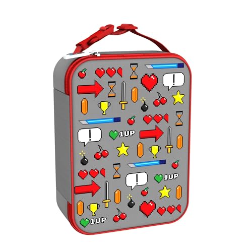 Ion8 Premium Lunch-Tasche, 3-Seitiger Reißverschluss, Flaschen-Netztasche, Namensschild, Lebensmittelechte Isolierung, Abwischbar, Waschmaschinenfest, Video-Spielen-Design, Polyester von ion8