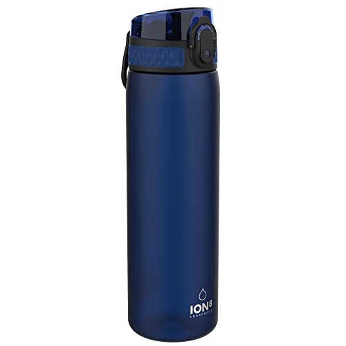 Ion8 Trinkflasche, 500 ml, Auslaufsicher, Einhandöffnung, Sichere Verriegelung, Spülmaschinenfest, BPA-frei, Tragegriff, Klappdeckel, Leicht zu Reinigen, Klimaneutral, Navy Blau von ion8