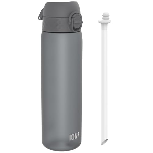 Ion8 Trinkflasche Mit Strohhalm, 500 ml, Auslaufsicher, Einhandöffnung, Sichere Verriegelung, Spülmaschinenfest, BPA-frei, Tragegriff, Klappdeckel, Leicht zu Reinigen, Klimaneutral, Grau Ion8 Trinkflasche Mit Strohhalm, 500 ml, Auslaufsicher, Einhandöffnung, Sichere Verriegelung, Spülmaschinenfest, BPA-frei, Tragegriff, Klappdeckel, Leicht zu Reinigen, Klimaneutral, Grau von ion8
