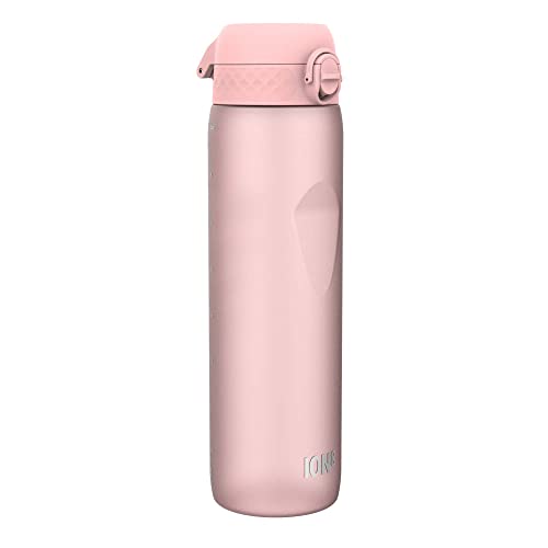 Ion8 1 Liter Trinkflasche, 1000ml, Auslaufsicher, Einhandöffnung, Sichere Verriegelung, Spülmaschinenfest, BPA-frei, Tragegriff, Leicht zu Reinigen, Ideal für Sport und Fitnessstudio, Rosenquarz von ion8