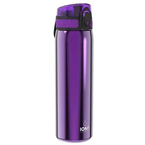 Ion8 Stahl-Trinkflasche, 600 ml, Auslaufsicher, Einhandöffnung, Sichere Verriegelung, Spülmaschinenfest, Klappdeckel, Tragegriff, Leicht zu Reinigen, Langlebig, Metallisches Lila Ion8 Stahl-Trinkflasche, 600 ml, Auslaufsicher, Einhandöffnung, Sichere Verriegelung, Spülmaschinenfest, Klappdeckel, Tragegriff, Leicht zu Reinigen, Langlebig, Metallisches Lila von ion8