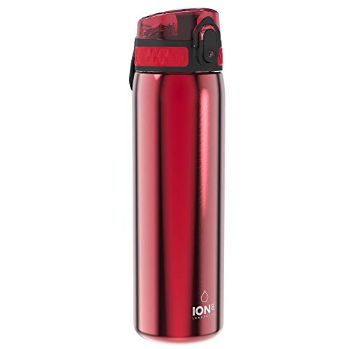Ion8 Stahl-Trinkflasche, 600 ml, Auslaufsicher, Einhandöffnung, Sichere Verriegelung, Spülmaschinenfest, Klappdeckel, Tragegriff, Leicht zu Reinigen, Langlebig, Metallisches Rot Ion8 Stahl-Trinkflasche, 600 ml, Auslaufsicher, Einhandöffnung, Sichere Verriegelung, Spülmaschinenfest, Klappdeckel, Tragegriff, Leicht zu Reinigen, Langlebig, Metallisches Rot von ion8