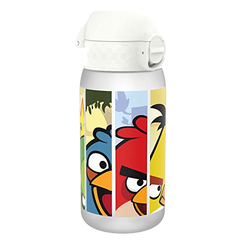 ION8 Kinder Trinkflasche, 350ml, Auslaufsicher, Einhandöffnung, Sichere Verriegelung, Spülmaschinenfest, BPA-frei, Tragegriff, Klappdeckel, Leicht zu Reinigen, Klimaneutral, Angry Birds-Design von ion8