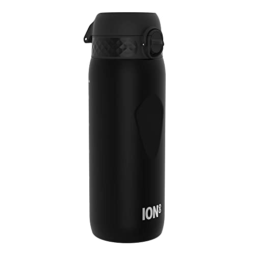 Ion8 Trinkflasche, 750ml, Auslaufsicher, Einhandöffnung, Sichere Verriegelung, Spülmaschinenfest, BPA-frei, Tragegriff, Klappdeckel, Handgeformter Griff, Leicht zu Reinigen, Klimaneutral, Schwarz von ion8