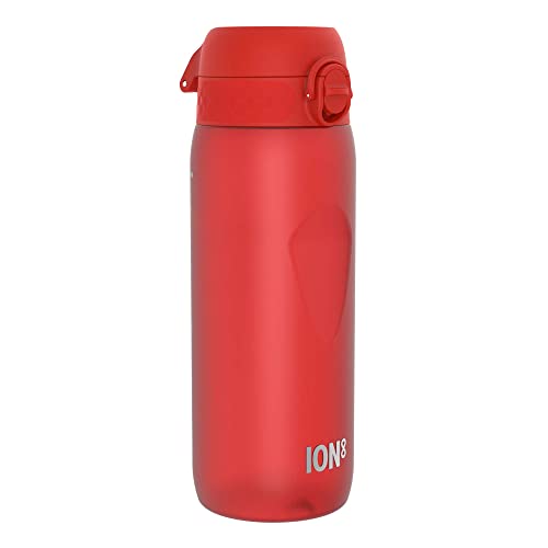 Ion8 Trinkflasche, 750ml, Auslaufsicher, Einhandöffnung, Sichere Verriegelung, Spülmaschinenfest, BPA-frei, Tragegriff, Klappdeckel, Handgeformter Griff, Leicht zu Reinigen, Klimaneutral, Rot von ion8
