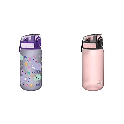 ion8 Einhorn-Flasche für Kinder, leckagefrei, BPA-frei, Violett, 350 ml & Kids, Hellrosa Flasche, 350 ml (12 oz) von ion8
