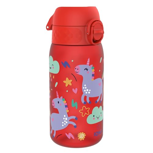 ion8 Kinder Trinkflasche, 350ml, Auslaufsicher, Einhandöffnung, Sichere Verriegelung, Spülmaschinenfest, BPA-frei, Tragegriff, Klappdeckel, Leicht zu Reinigen, Klimaneutral, Rot Einhörner ion8 Kinder Trinkflasche, 350ml, Auslaufsicher, Einhandöffnung, Sichere Verriegelung, Spülmaschinenfest, BPA-frei, Tragegriff, Klappdeckel, Leicht zu Reinigen, Klimaneutral, Rot Einhörner von ion8