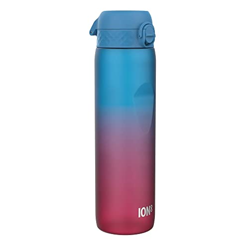 Ion8 1 Liter Trinkflasche mit mit Zeitmarkierungen, Auslaufsicher, Einhandöffnung, Sichere Verriegelung, Spülmaschinenfest, BPA-frei, Tragegriff, Ideale für Fitnessstudio, Rosa Blau von ion8