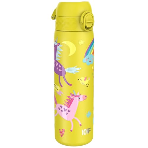 ion8 Stahl-Trinkflasche, 600 ml, Auslaufsicher, Einhandöffnung, Sichere Verriegelung, Spülmaschinenfest, Klappdeckel, Tragegriff, Leicht zu Reinigen, Langlebig, Gelb Einhörner ion8 Stahl-Trinkflasche, 600 ml, Auslaufsicher, Einhandöffnung, Sichere Verriegelung, Spülmaschinenfest, Klappdeckel, Tragegriff, Leicht zu Reinigen, Langlebig, Gelb Einhörner von ion8
