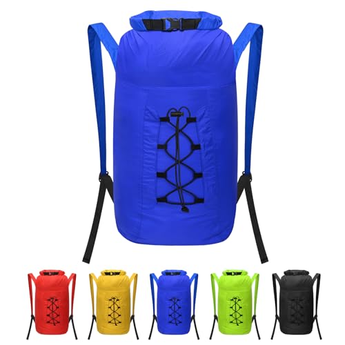 Wasserfester Rucksack 20L Dry Bag Wasserdichter Beutel Packsack mit Verstellbarer Schultergurt, mit Rollverschluss Robust Wasserdichte Tasche, für Schwimmen, Bootfahren, Rafting, Camping (Blau) von ioutdoor