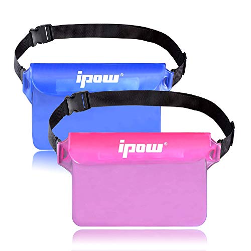 ipow 2 Pack wasserdichte Tasche Beutel Unterwassertasche Bauchtasche vollkommen für iPhone, Handy, Kamera, iPad, Bargeld, Dokumente vor Wasser schützen (pink+ blau) von ipow