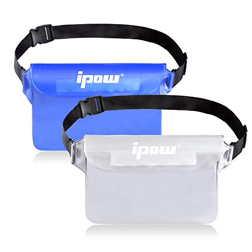 ipow 2 Pack wasserdichte Tasche Beutel Hülle Unterwassertasche Bauchtasche vollkommen für iPhone, Handy, Kamera, iPad, Bargeld, Dokumente vor Wasser schützen (weiß+ blau) von ipow