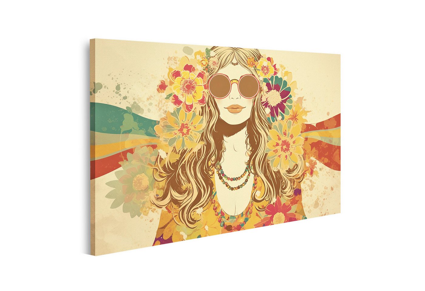 islandburner Leinwandbild, Blumenkranz und Sonnenbrille Vintage Illustration islandburner Leinwandbild, Blumenkranz und Sonnenbrille Vintage Illustration von islandburner