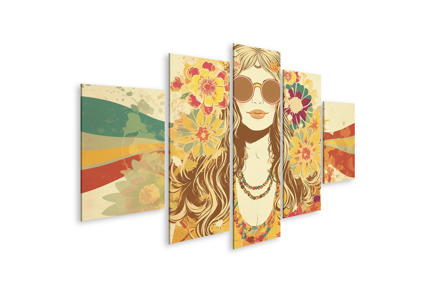 islandburner Leinwandbild, Blumenkranz und Sonnenbrille Vintage Illustration islandburner Leinwandbild, Blumenkranz und Sonnenbrille Vintage Illustration von islandburner