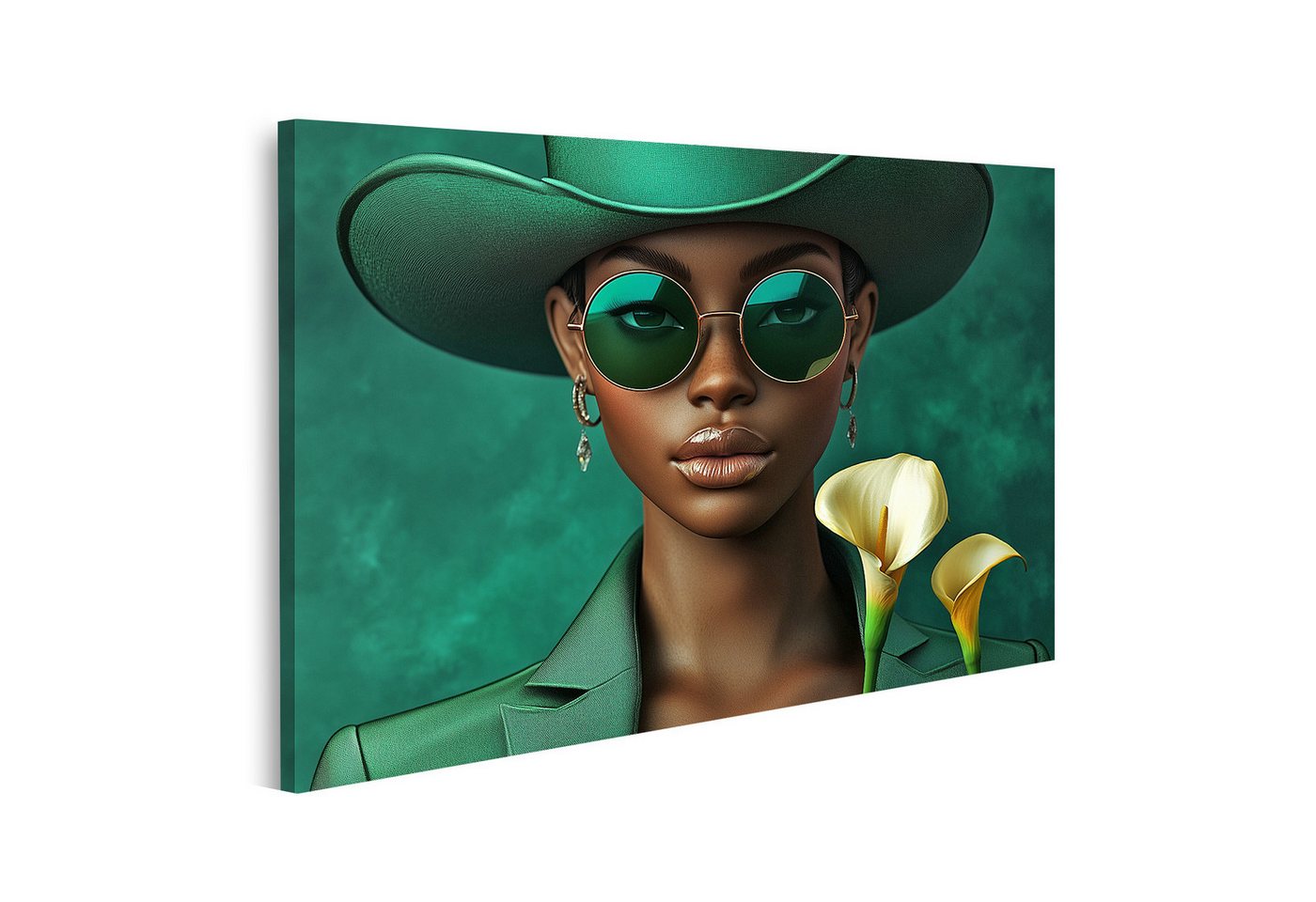 islandburner Leinwandbild, Elegante Frau in grünem Hut und Sonnenbrille islandburner Leinwandbild, Elegante Frau in grünem Hut und Sonnenbrille von islandburner