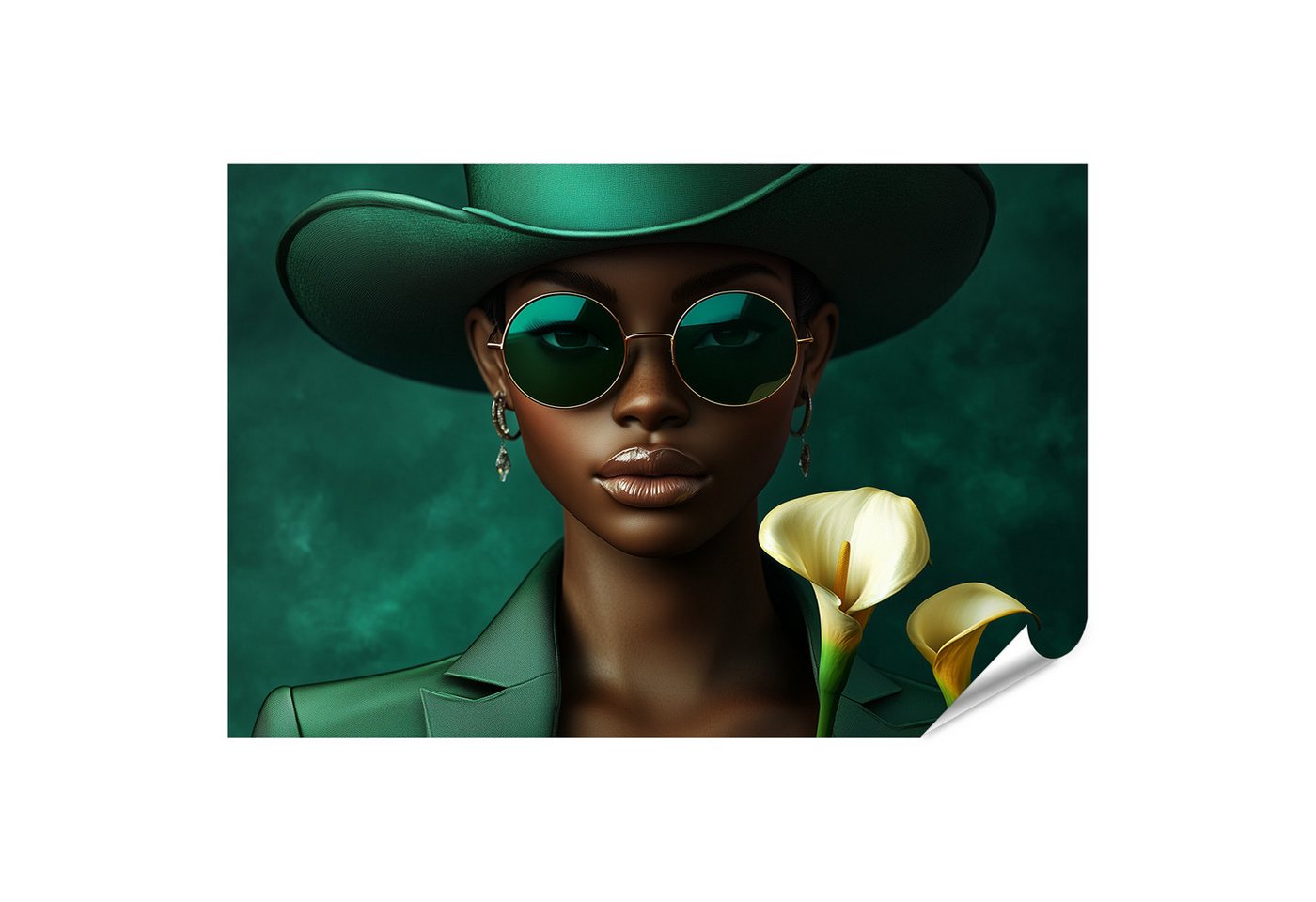 islandburner Leinwandbild, Elegante Frau in grünem Hut und Sonnenbrille islandburner Leinwandbild, Elegante Frau in grünem Hut und Sonnenbrille von islandburner