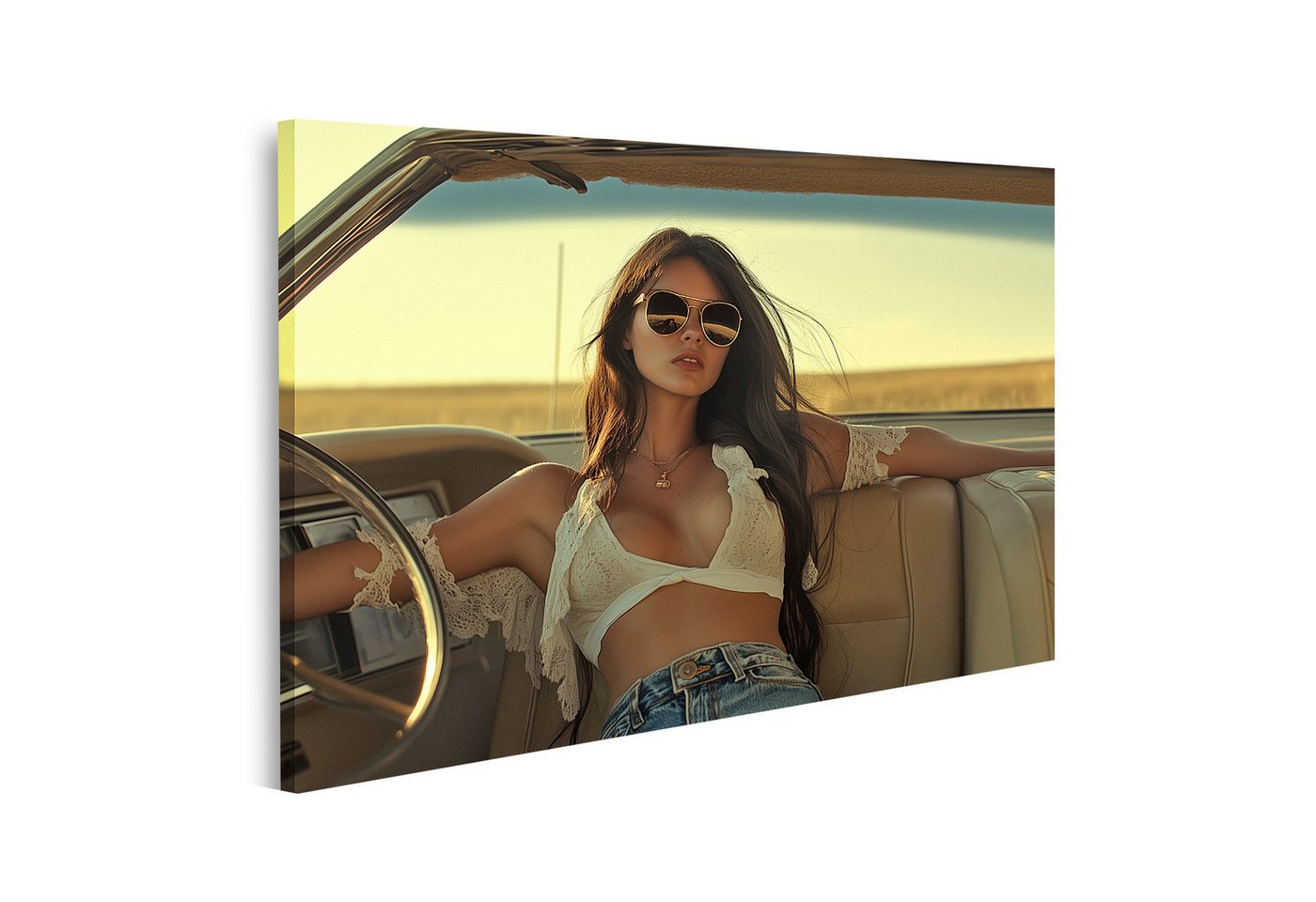 islandburner Leinwandbild, Frau in Sonnenbrillen fährt Auto in der Wüste islandburner Leinwandbild, Frau in Sonnenbrillen fährt Auto in der Wüste von islandburner