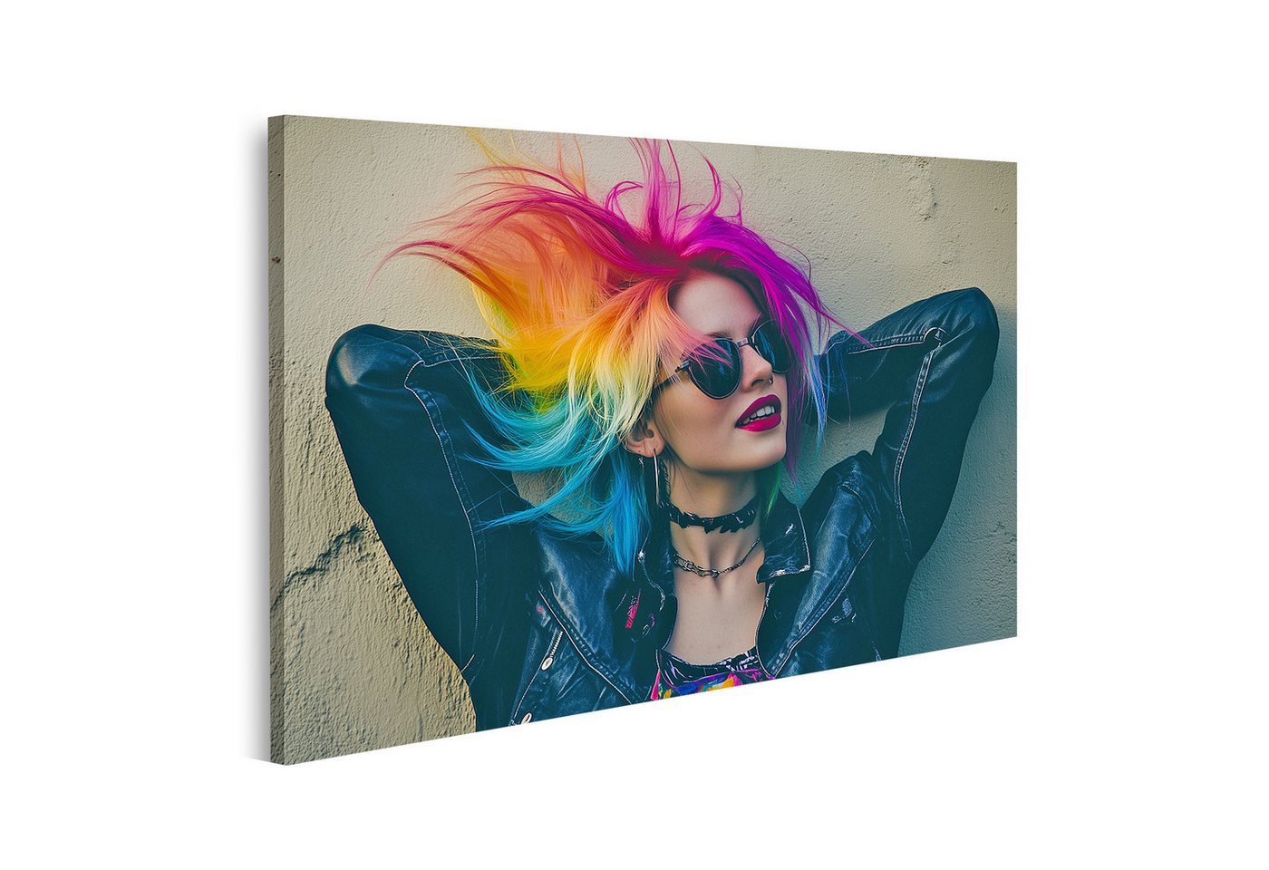 islandburner Leinwandbild, Frau mit buntem Regenbogenhaar und Sonnenbrille islandburner Leinwandbild, Frau mit buntem Regenbogenhaar und Sonnenbrille von islandburner