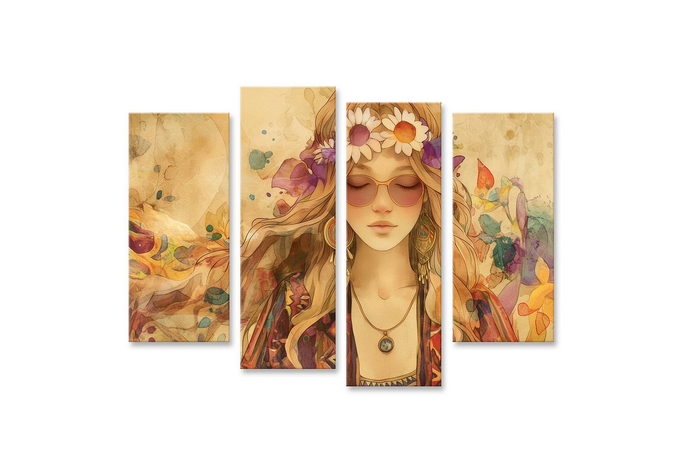 islandburner Leinwandbild, Hippie Mädchen mit Blumenkranz und Sonnenbrille islandburner Leinwandbild, Hippie Mädchen mit Blumenkranz und Sonnenbrille von islandburner