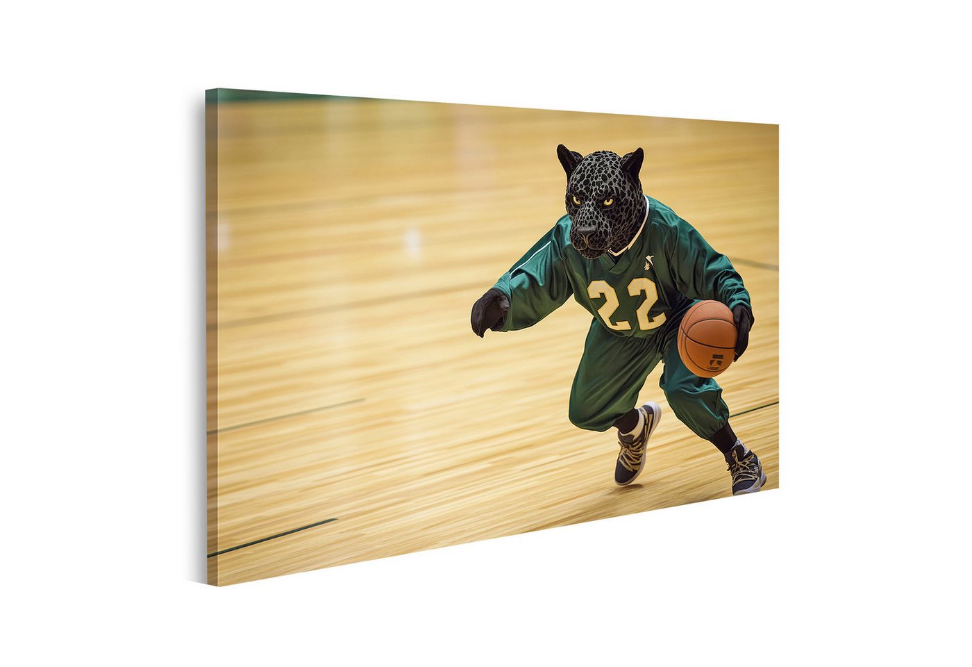 islandburner Leinwandbild, Jaguar im Basketball Trikot mit Ball auf Spielfeld islandburner Leinwandbild, Jaguar im Basketball Trikot mit Ball auf Spielfeld von islandburner