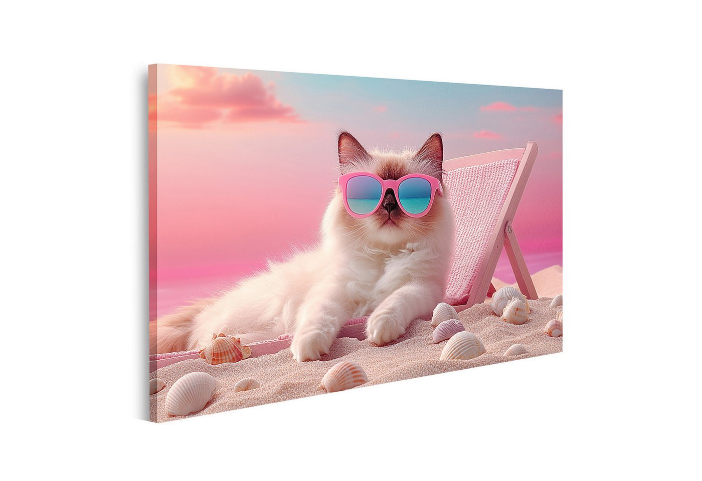 islandburner Leinwandbild, Katze mit Sonnenbrille entspannt am Strand von islandburner