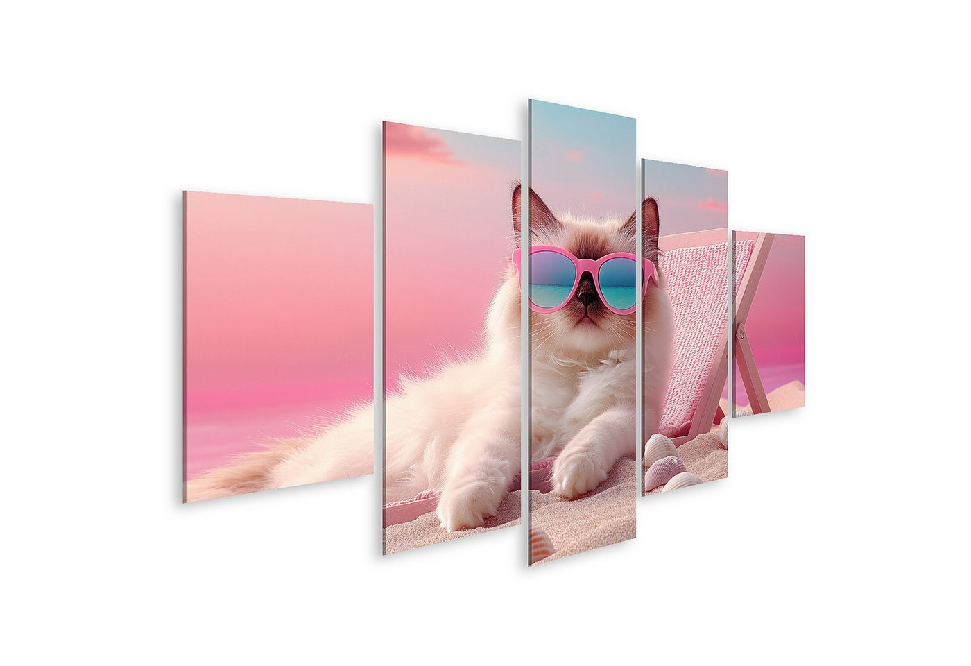 islandburner Leinwandbild, Katze mit Sonnenbrille entspannt am Strand islandburner Leinwandbild, Katze mit Sonnenbrille entspannt am Strand von islandburner