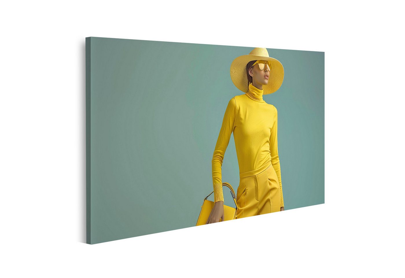 islandburner Leinwandbild, Moderne gelbe Damenmode mit Hut und Sonnenbrille islandburner Leinwandbild, Moderne gelbe Damenmode mit Hut und Sonnenbrille von islandburner