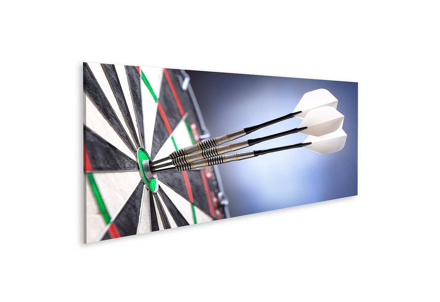 islandburner Leinwandbild Bild auf Leinwand Drei Darts im Bullseye der Dartscheibe Wandbild Post von islandburner