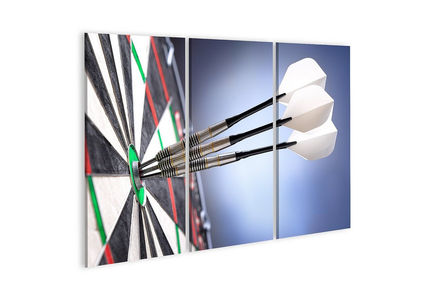 islandburner Leinwandbild Bild auf Leinwand Drei Darts im Bullseye der Dartscheibe Wandbild Post von islandburner