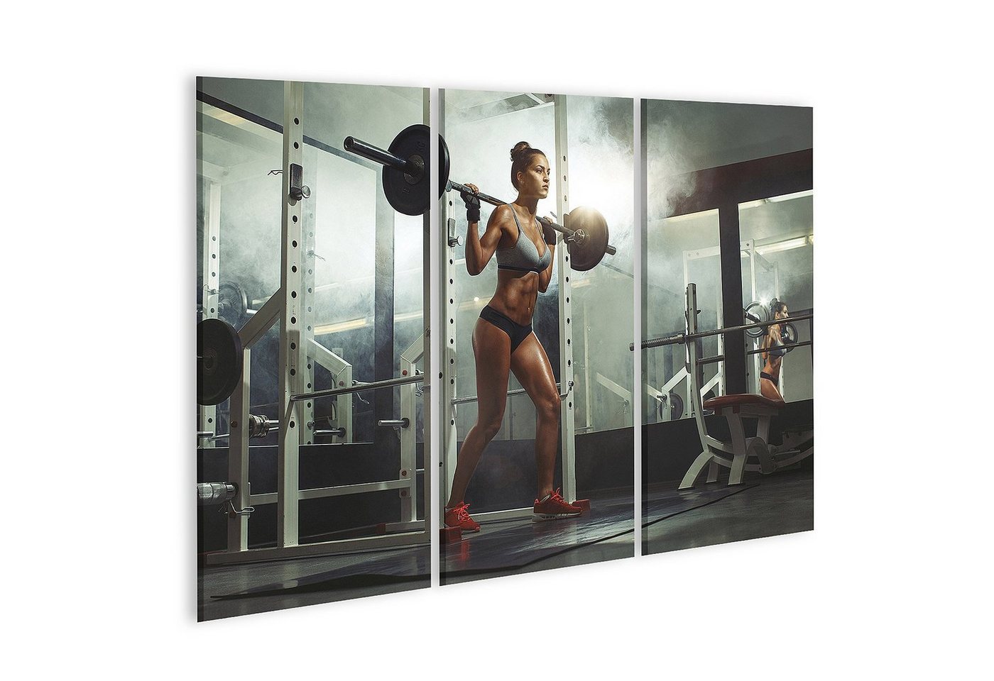 islandburner Leinwandbild Bild auf Leinwand Frau hebt Hantel Gewicht Fitnessstudio Wandbild Post von islandburner