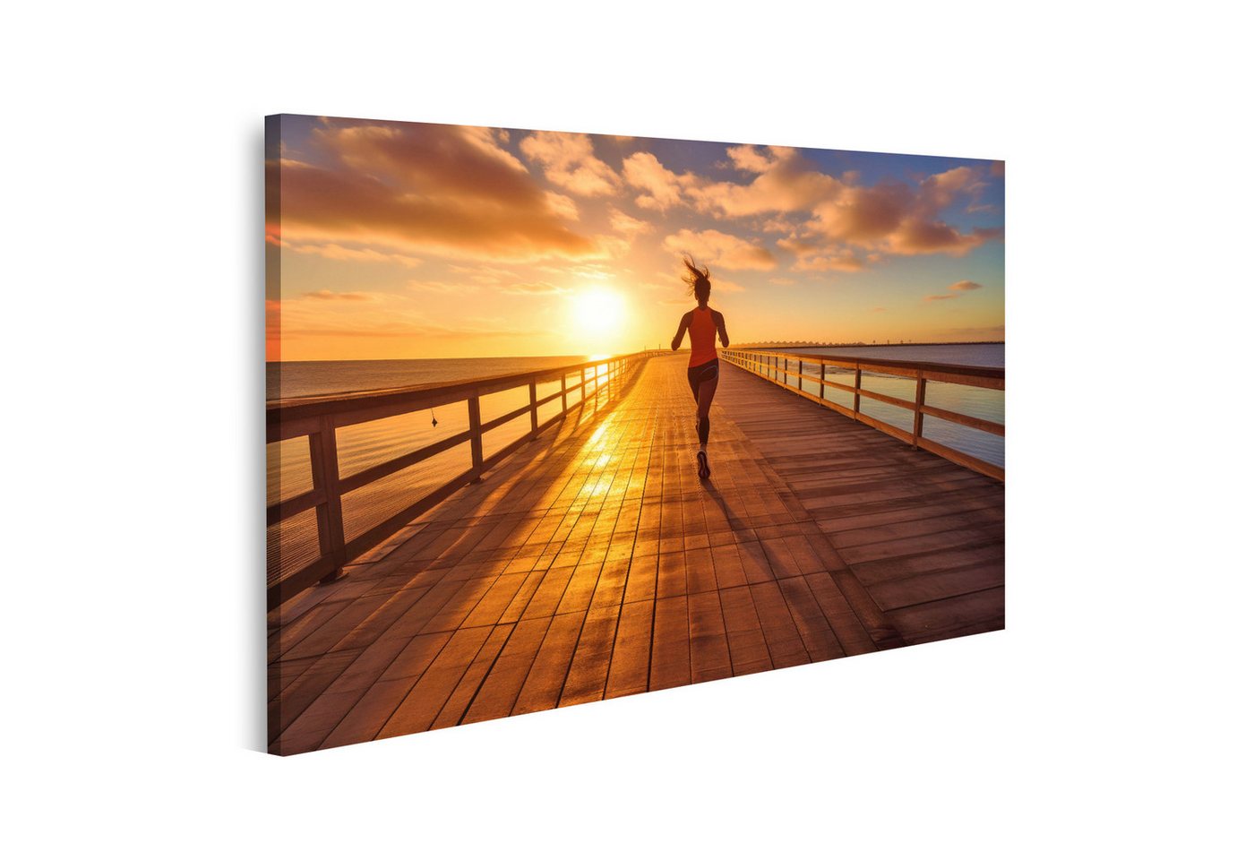 islandburner Leinwandbild Frau Laufende Holzpromenade Sonnenaufgang Seaside Sport Life Bilder islandburner Leinwandbild Frau Laufende Holzpromenade Sonnenaufgang Seaside Sport Life Bilder von islandburner