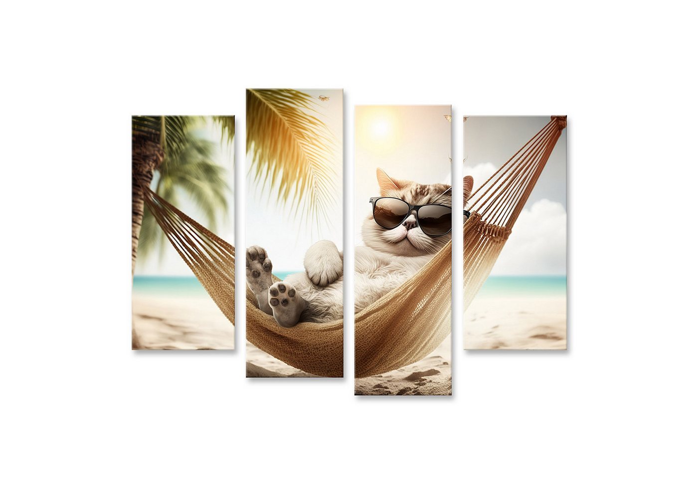 islandburner Leinwandbild Lustige Katze Mit Sonnenbrille Meer Strand Haustier Entspann Bilder von islandburner