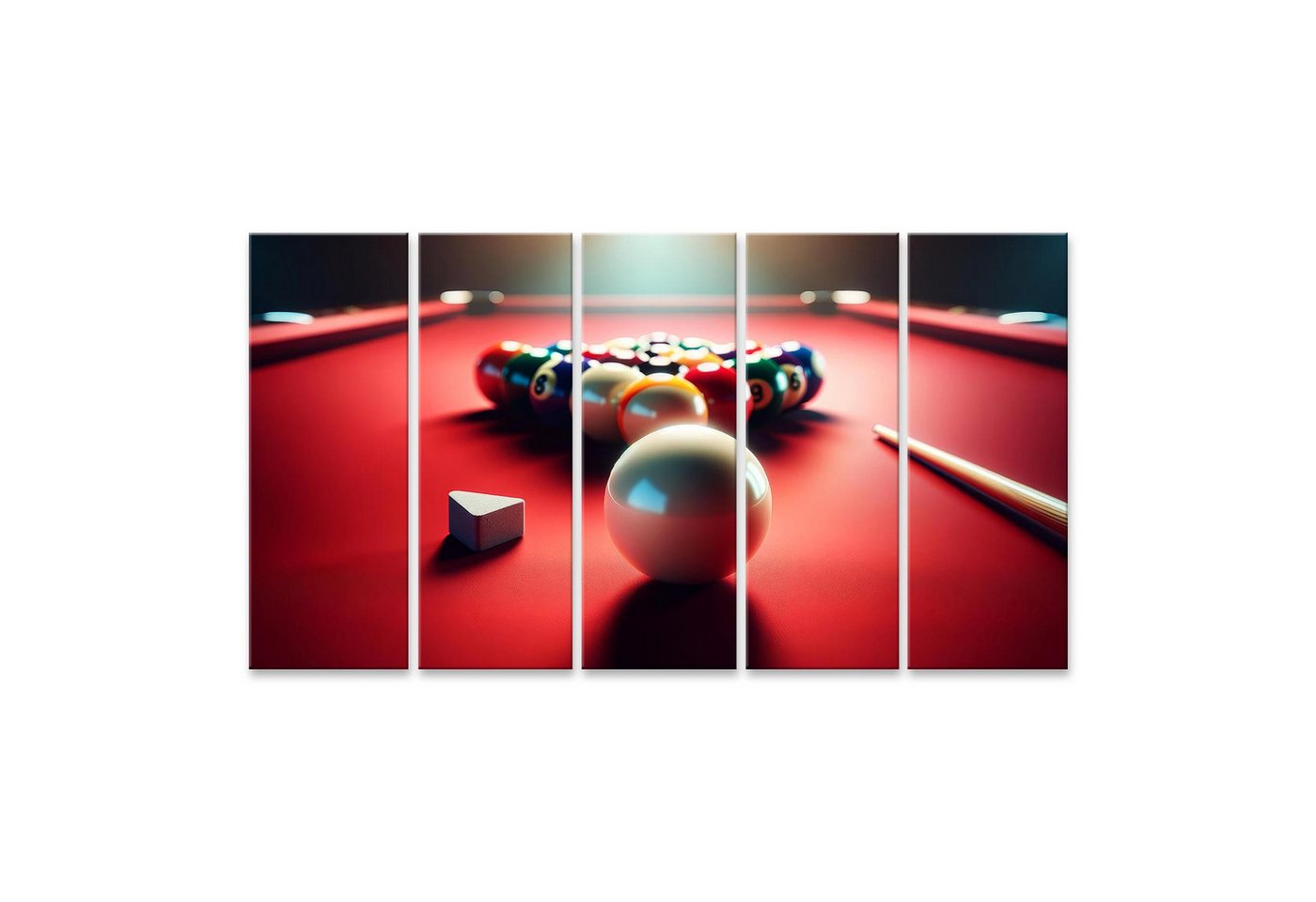 islandburner Leinwandbild Roter Billardtisch mit Kugeln und Queue im Spielbeginn islandburner Leinwandbild Roter Billardtisch mit Kugeln und Queue im Spielbeginn von islandburner