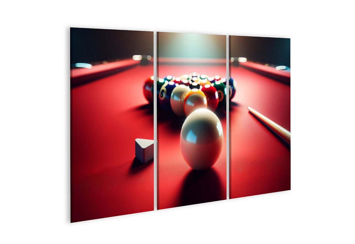 islandburner Leinwandbild Roter Billardtisch mit Kugeln und Queue im Spielbeginn islandburner Leinwandbild Roter Billardtisch mit Kugeln und Queue im Spielbeginn von islandburner