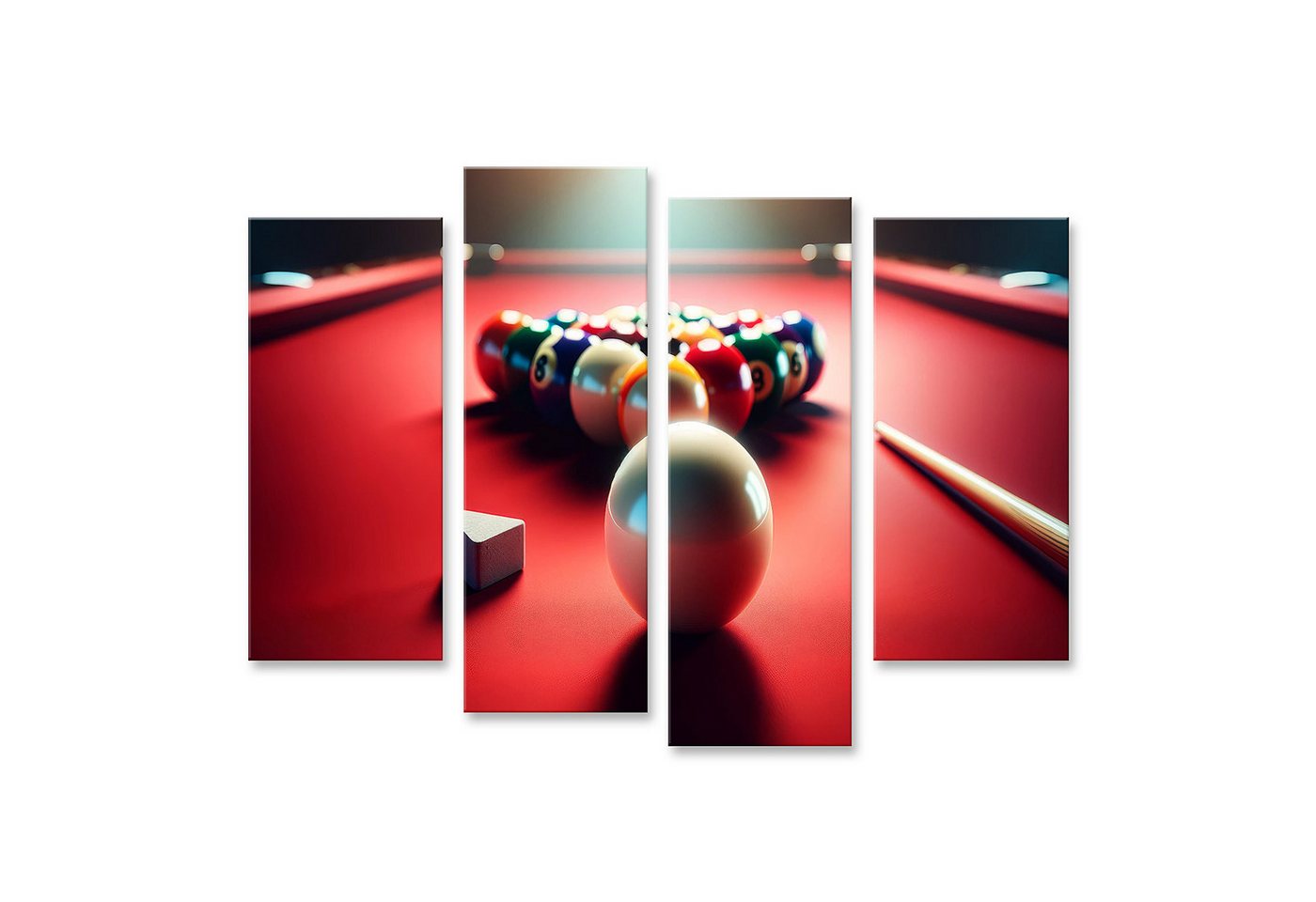 islandburner Leinwandbild Roter Billardtisch mit Kugeln und Queue im Spielbeginn islandburner Leinwandbild Roter Billardtisch mit Kugeln und Queue im Spielbeginn von islandburner
