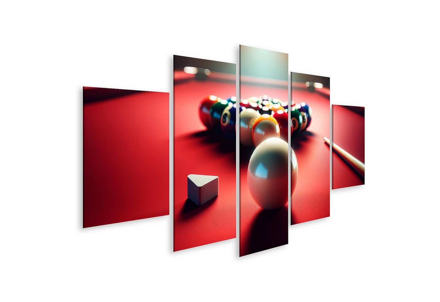 islandburner Leinwandbild Roter Billardtisch mit Kugeln und Queue im Spielbeginn islandburner Leinwandbild Roter Billardtisch mit Kugeln und Queue im Spielbeginn von islandburner