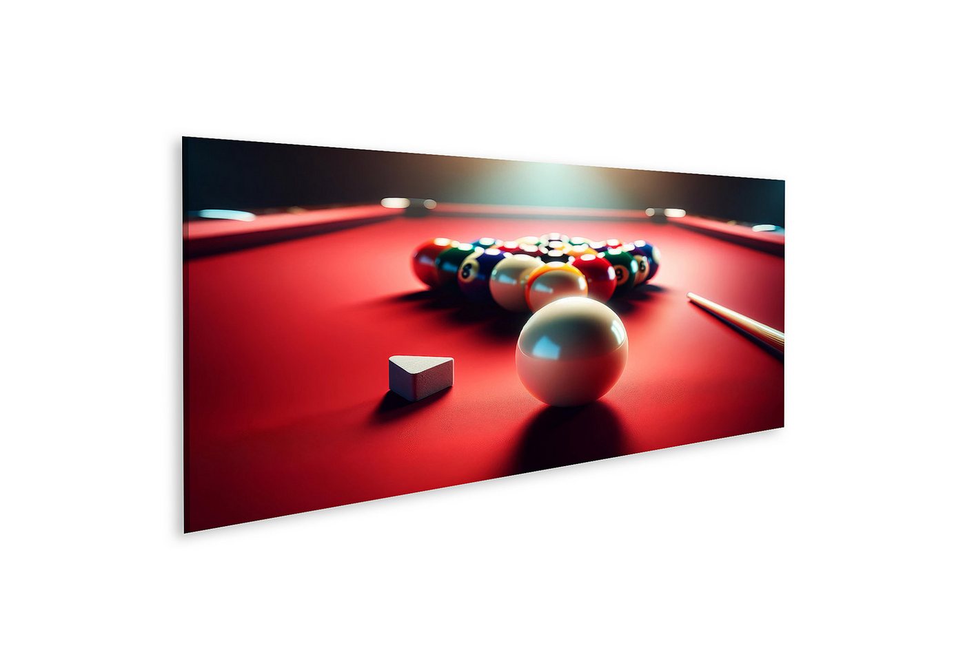 islandburner Leinwandbild Roter Billardtisch mit Kugeln und Queue im Spielbeginn islandburner Leinwandbild Roter Billardtisch mit Kugeln und Queue im Spielbeginn von islandburner
