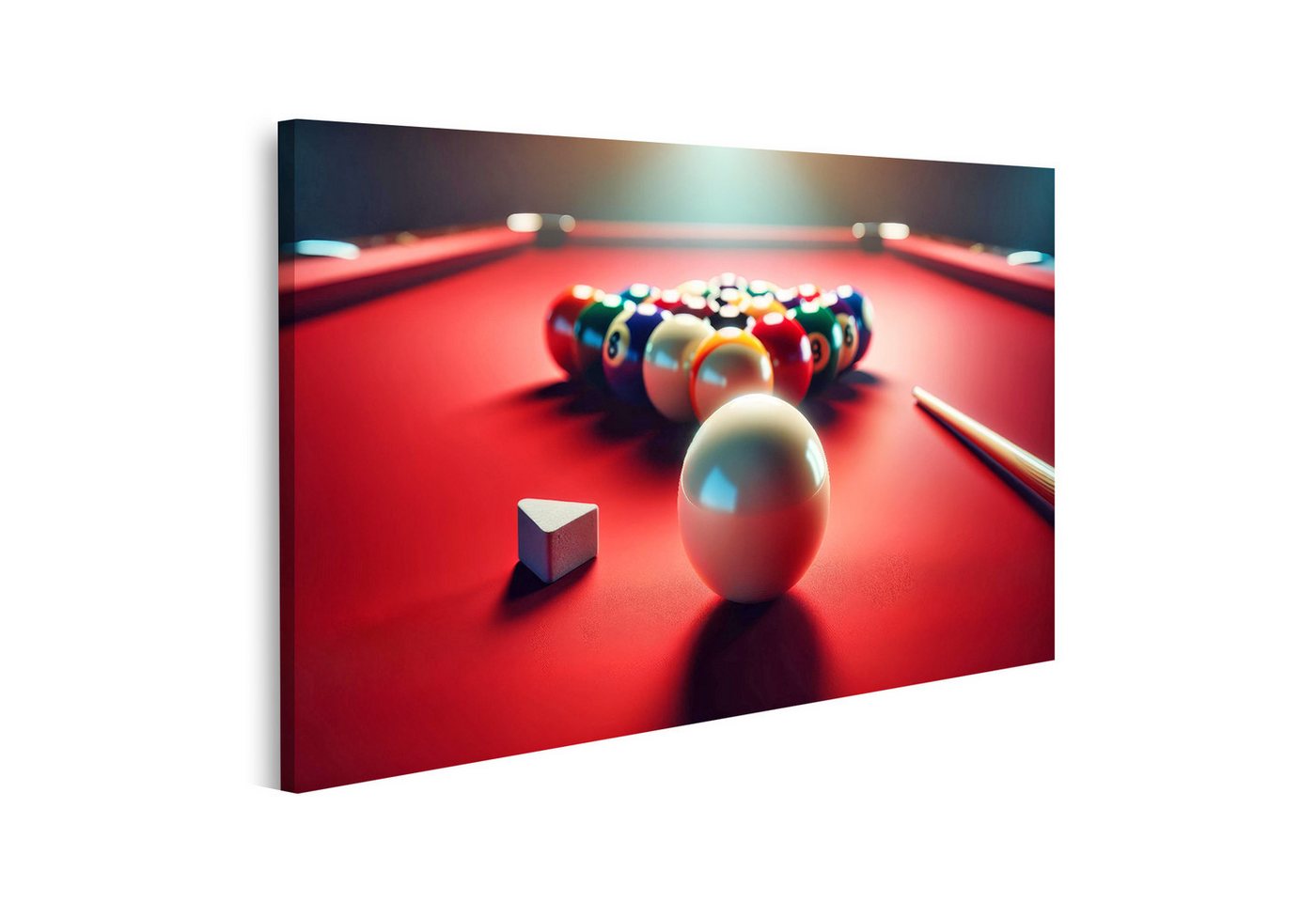 islandburner Leinwandbild Roter Billardtisch mit Kugeln und Queue im Spielbeginn islandburner Leinwandbild Roter Billardtisch mit Kugeln und Queue im Spielbeginn von islandburner