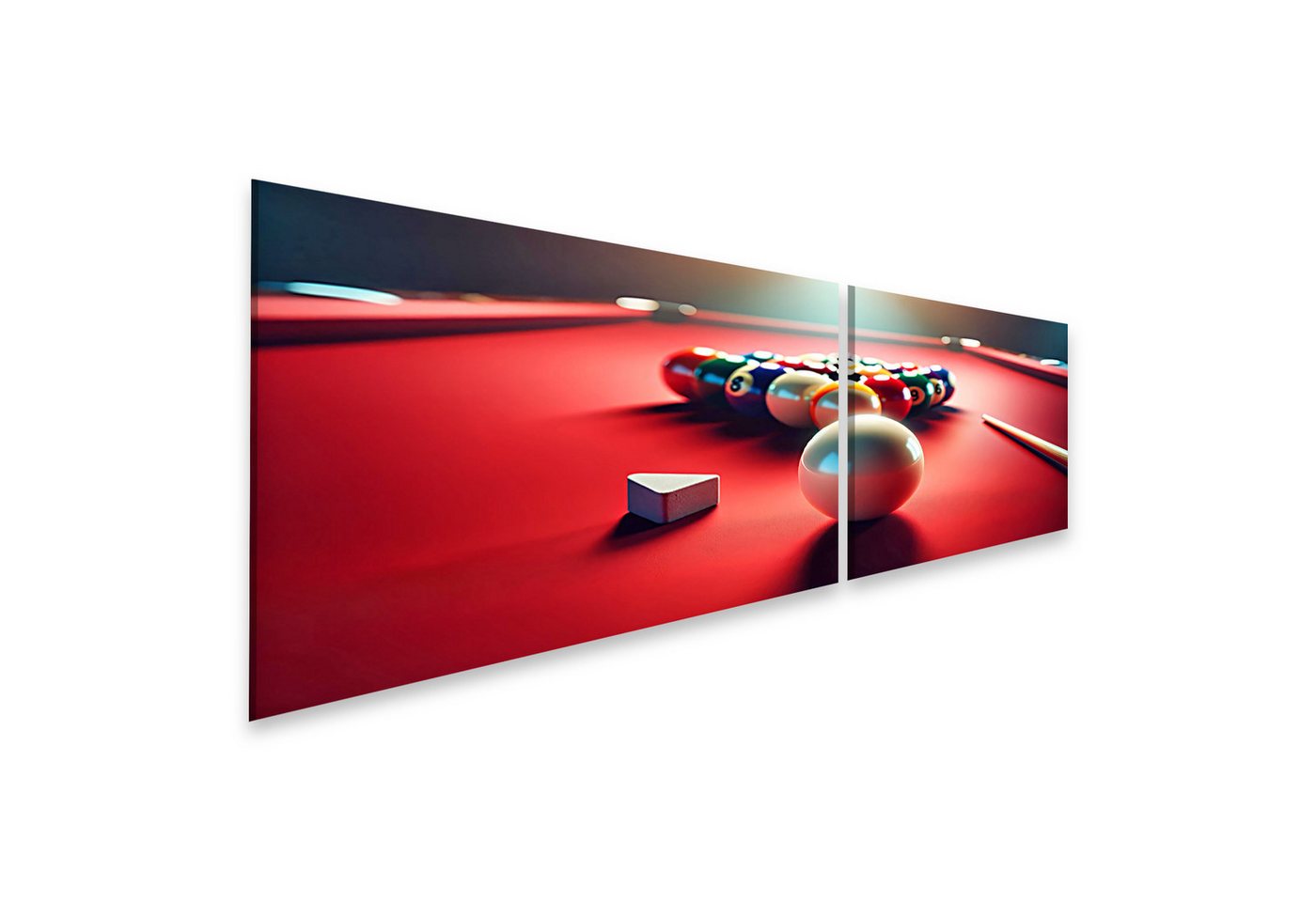 islandburner Leinwandbild Roter Billardtisch mit Kugeln und Queue im Spielbeginn islandburner Leinwandbild Roter Billardtisch mit Kugeln und Queue im Spielbeginn von islandburner