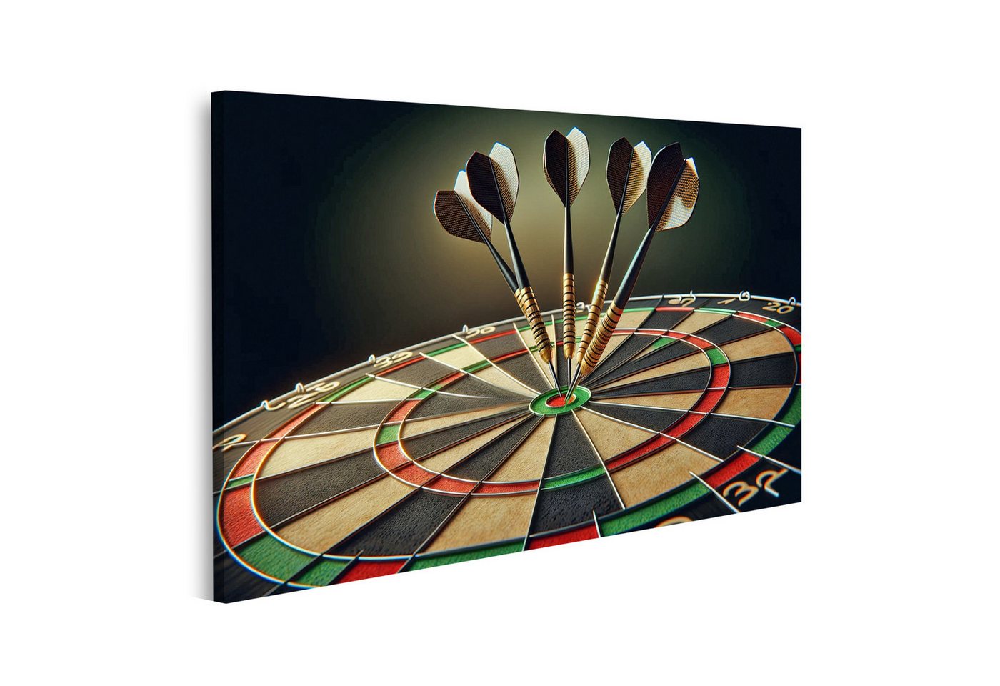 islandburner Leinwandbild Traditionelle Dartscheibe Darts im Bullseye weite Landschaft von islandburner