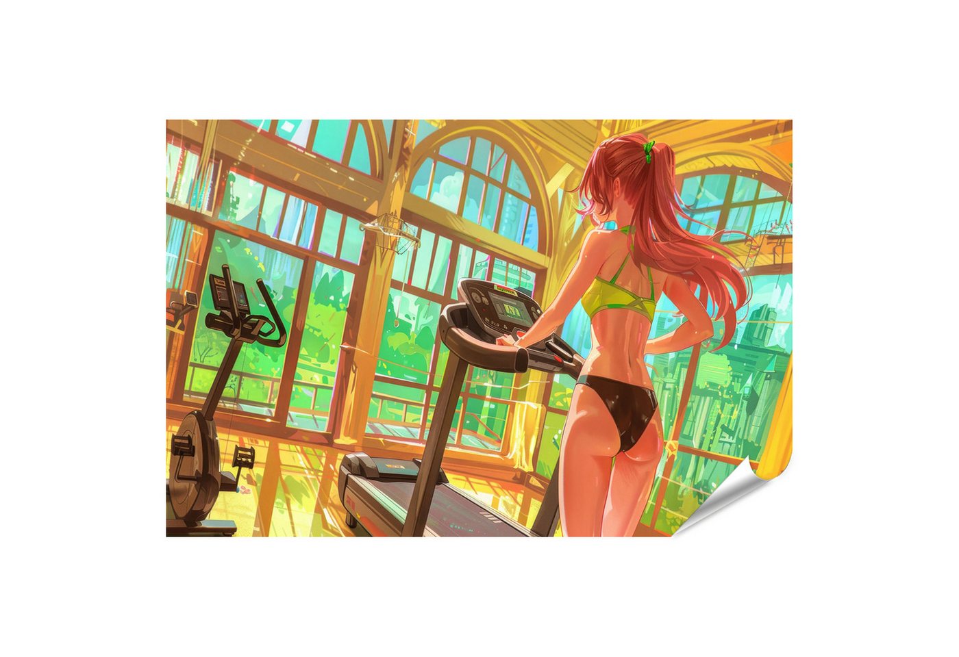 islandburner Poster, Frau auf Laufband in sonnigem Fitnessstudio islandburner Poster, Frau auf Laufband in sonnigem Fitnessstudio von islandburner
