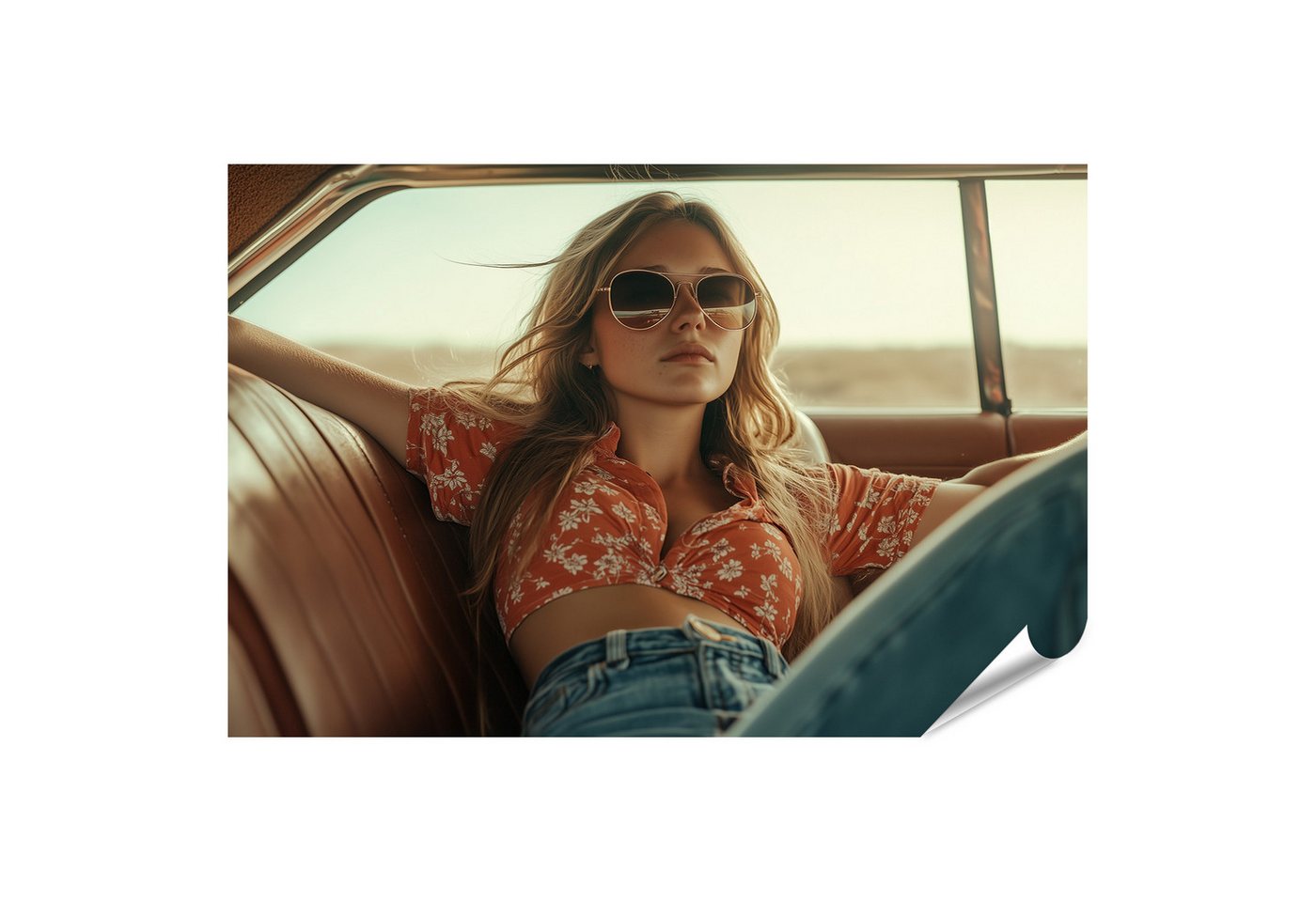 islandburner Poster, Frau im Auto mit Sonnenbrille und rotem Hemd islandburner Poster, Frau im Auto mit Sonnenbrille und rotem Hemd von islandburner