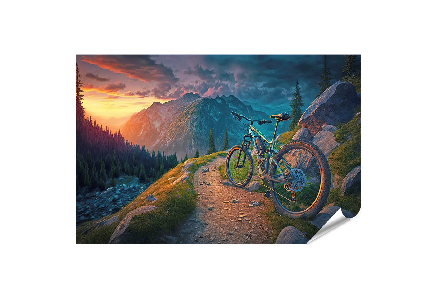 islandburner Poster Mountainbike Strecke Sonnenuntergang Sport Fahrrad Landschaf Bilder von islandburner