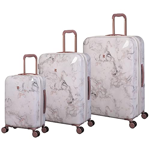 it luggage Sheen 3-teiliges Hardside-Spinner-Set mit 8 Rädern, Marmo Rose Print, 3 Pc Set, Sheen 3-teiliges Hartschalen-Gepäck-Set mit 8 Rädern, erweiterbar von it luggage