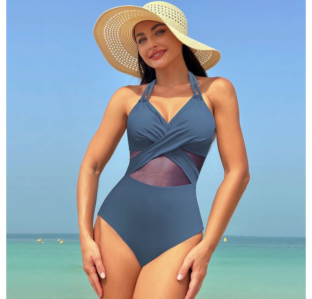 jalleria Badeanzug Einteiliger Damen-Badeanzug, einfarbiger Mesh-Bikini von jalleria