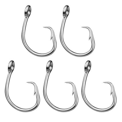 jdstty 5Pcs Edelstahl Kreise Haken Big Game Angelhaken Salzwasser Thunfisch Angelhaken Für Wels Bass Thunfische Rostfrei von jdstty