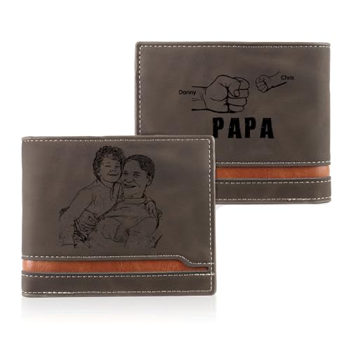 jewelora Personalisierte Herren Geldbörse mit Foto Brieftasche Herren PU Leder mit Gravur Geschenk für ihn Papa Freund Ehemann Vater Vatertagsgeschenk für Papa Personalisierte Geschenke (Braun) von jewelora