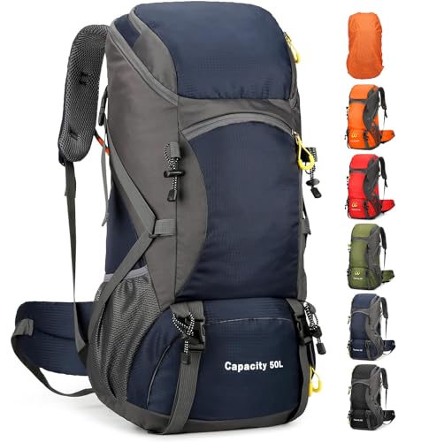 jianyana Wanderrucksack 50L Trekkingrucksack Regenhülle Reiserucksack Wasserdichter Campingrucksack für Wandern Camping Bergsteigen Reisen Sport Herren Damen von jianyana